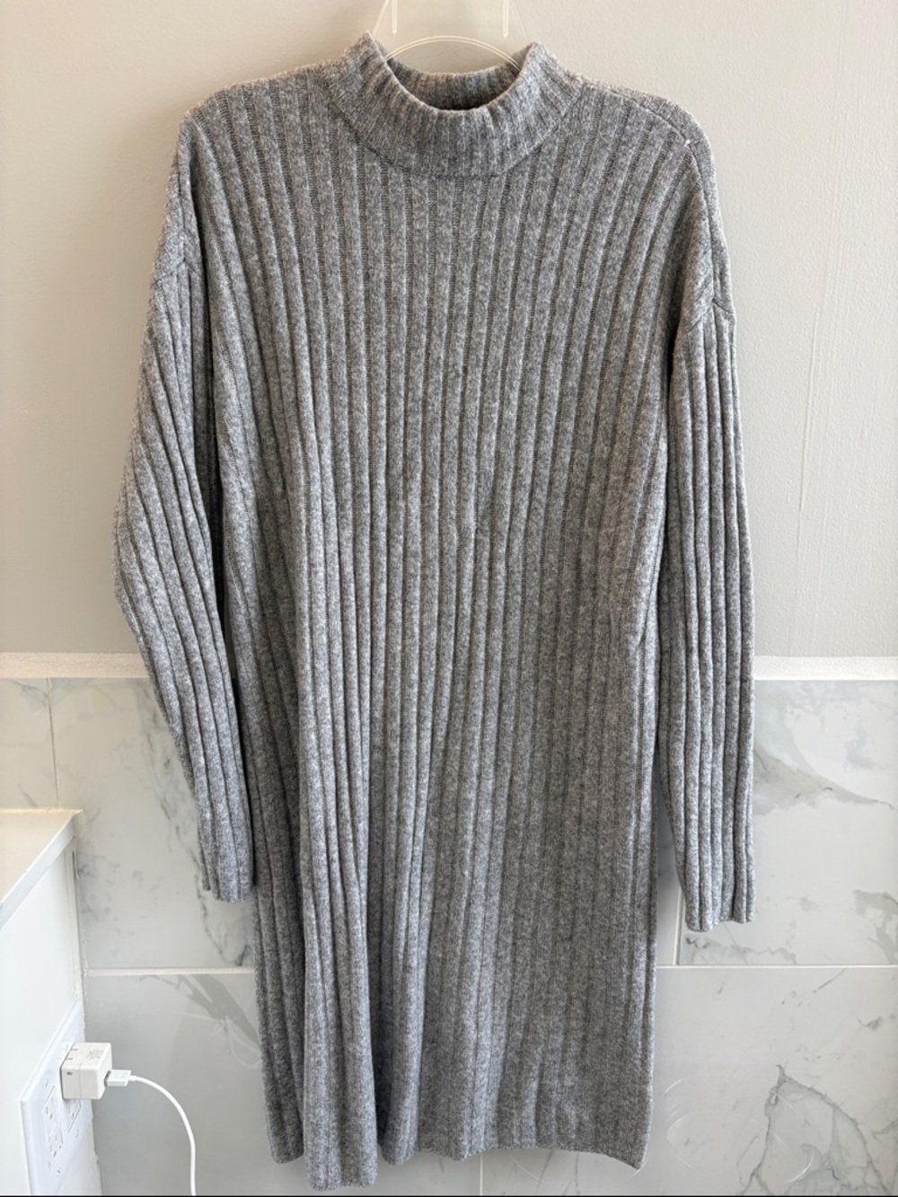 Hilary Radley Gray Ribbed Mock Neck Sweater Dress